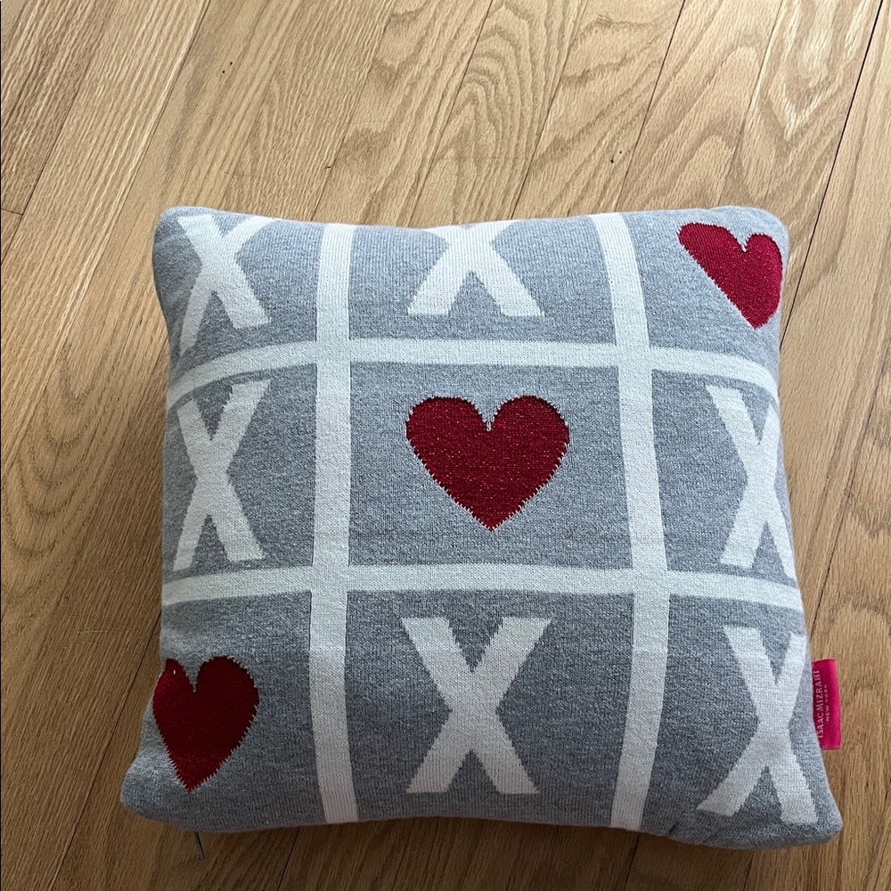 Isaac Mizrahi Gray and Red Heart and X Pillow